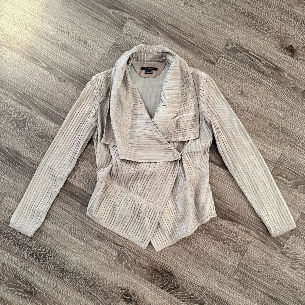 Scoop NYC Grey Ribbed Leather Moto Style Jacket